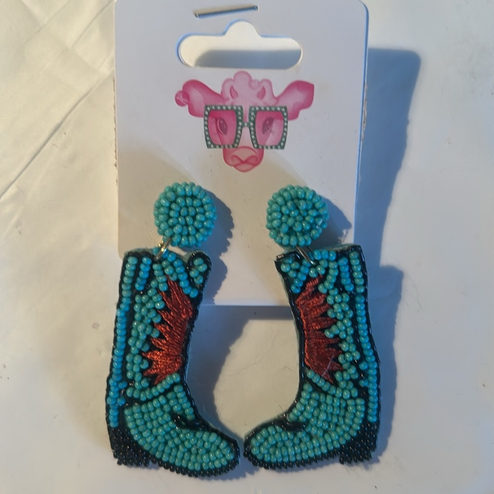 New Western Cowboy Boot Beaded Statement Earrings